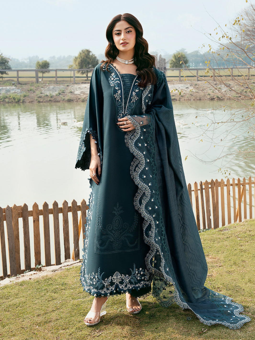 Lawn-3PC Chikankari Embroidered With Organza Embroidered Dupatta-5283