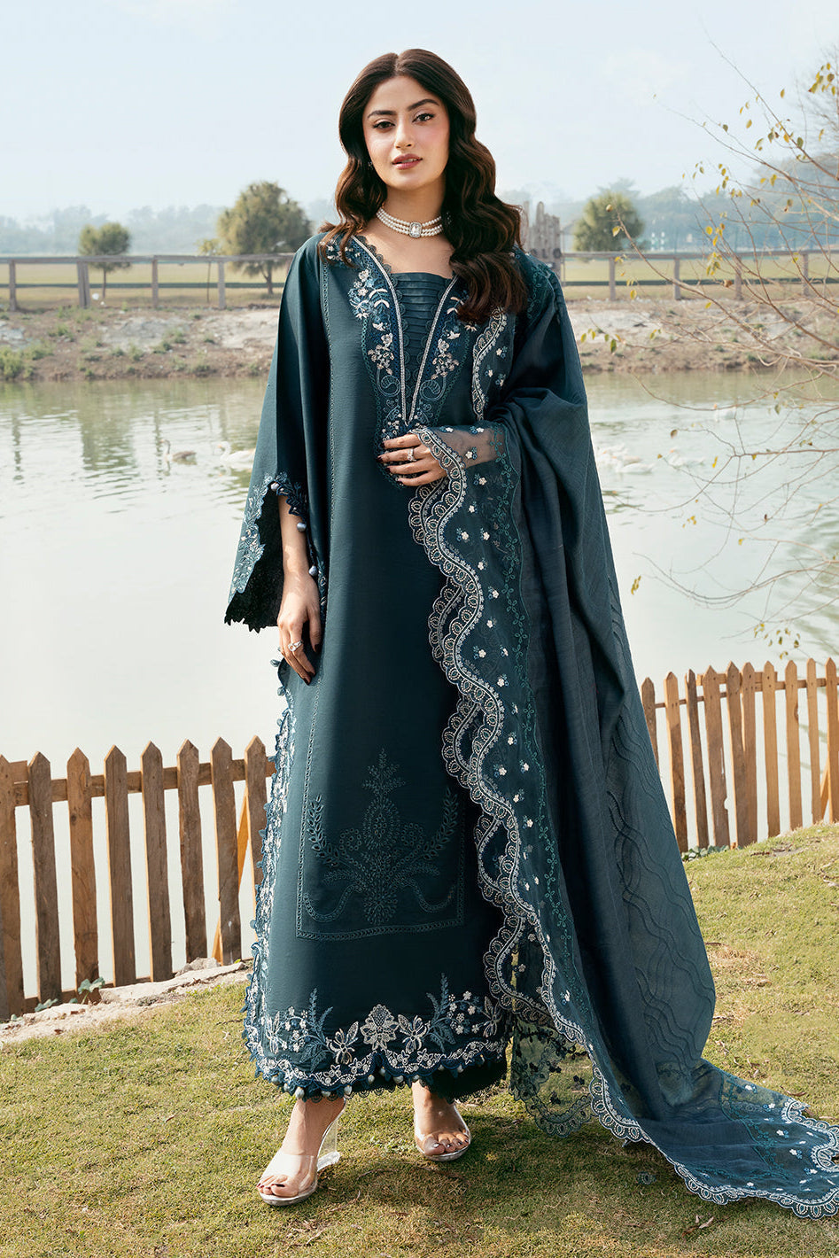 Lawn-3PC Chikankari Embroidered With Organza Embroidered Dupatta-5283