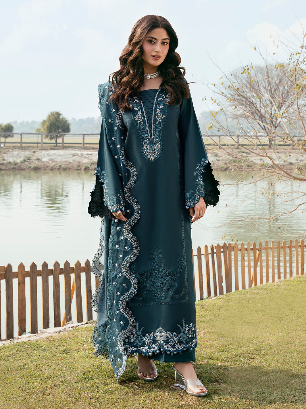 Lawn-3PC Chikankari Embroidered With Organza Embroidered Dupatta-5283