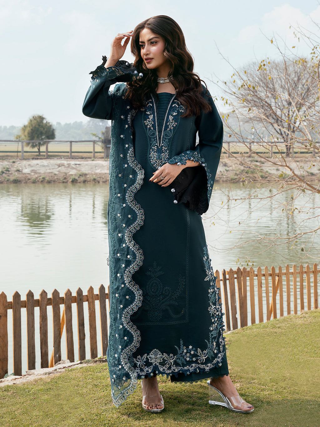 Lawn-3PC Chikankari Embroidered With Organza Embroidered Dupatta-5283