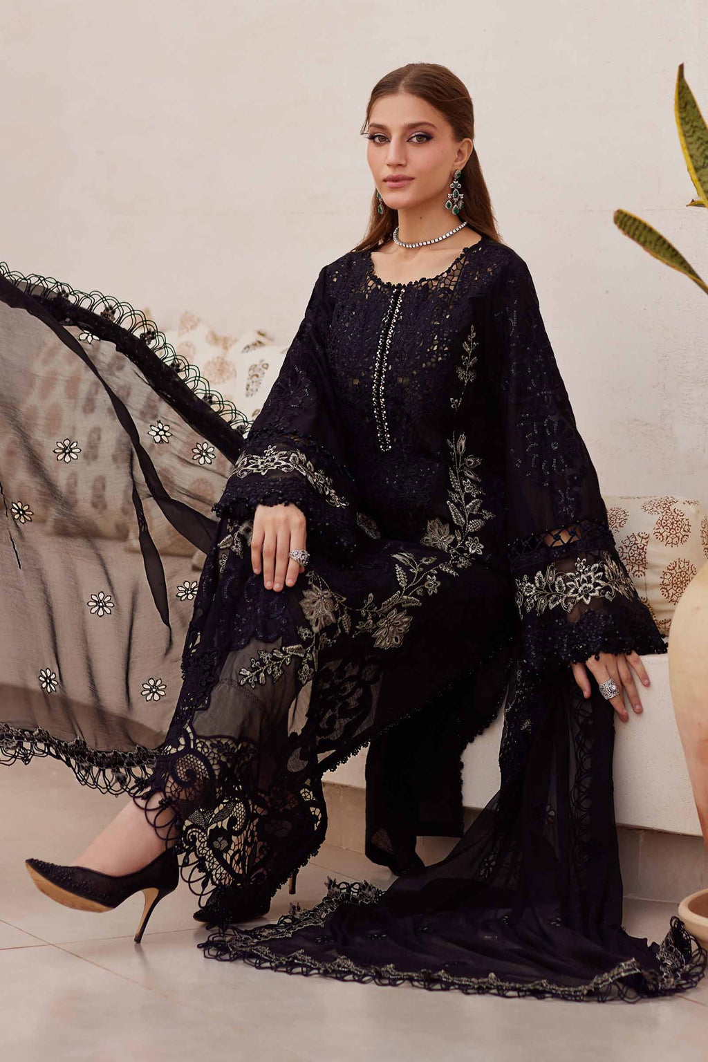 Lawn-3PC Sequence Embroidered Shirt With Khadi Net Embroidered Dupatta-5314
