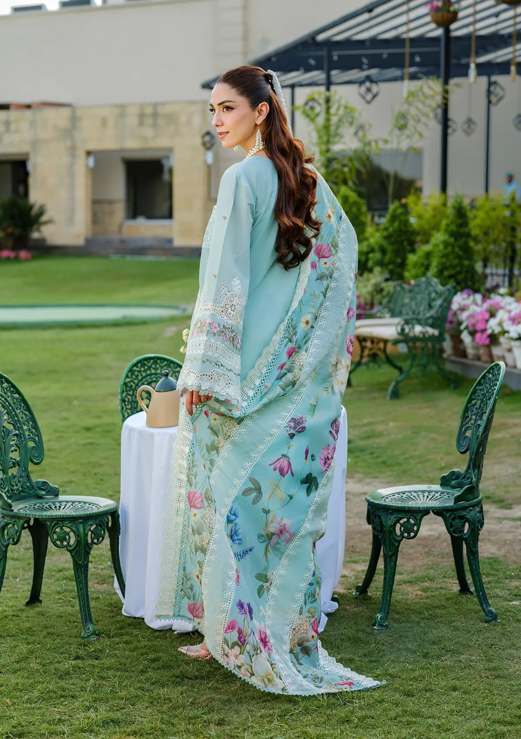 Lawn-3PC Chikankari Embroidered Shirt With Khadi Net Embroidered Dupatta-5317