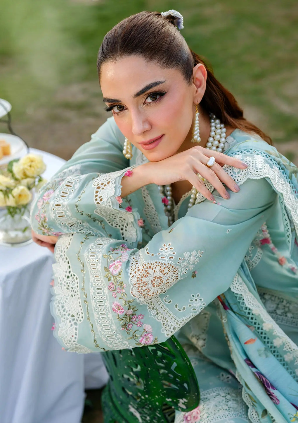 Lawn-3PC Chikankari Embroidered Shirt With Khadi Net Embroidered Dupatta-5317