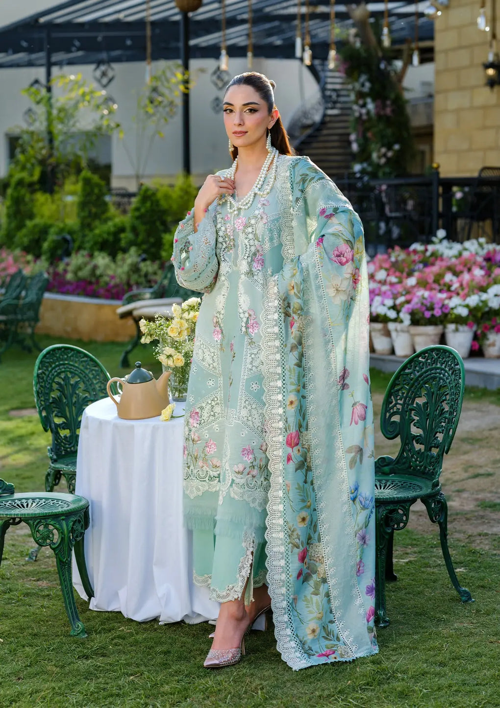 Lawn-3PC Chikankari Embroidered Shirt With Khadi Net Embroidered Dupatta-5317