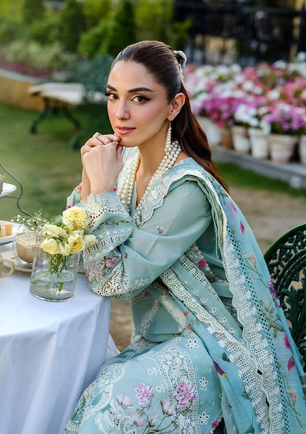 Lawn-3PC Chikankari Embroidered Shirt With Khadi Net Embroidered Dupatta-5317