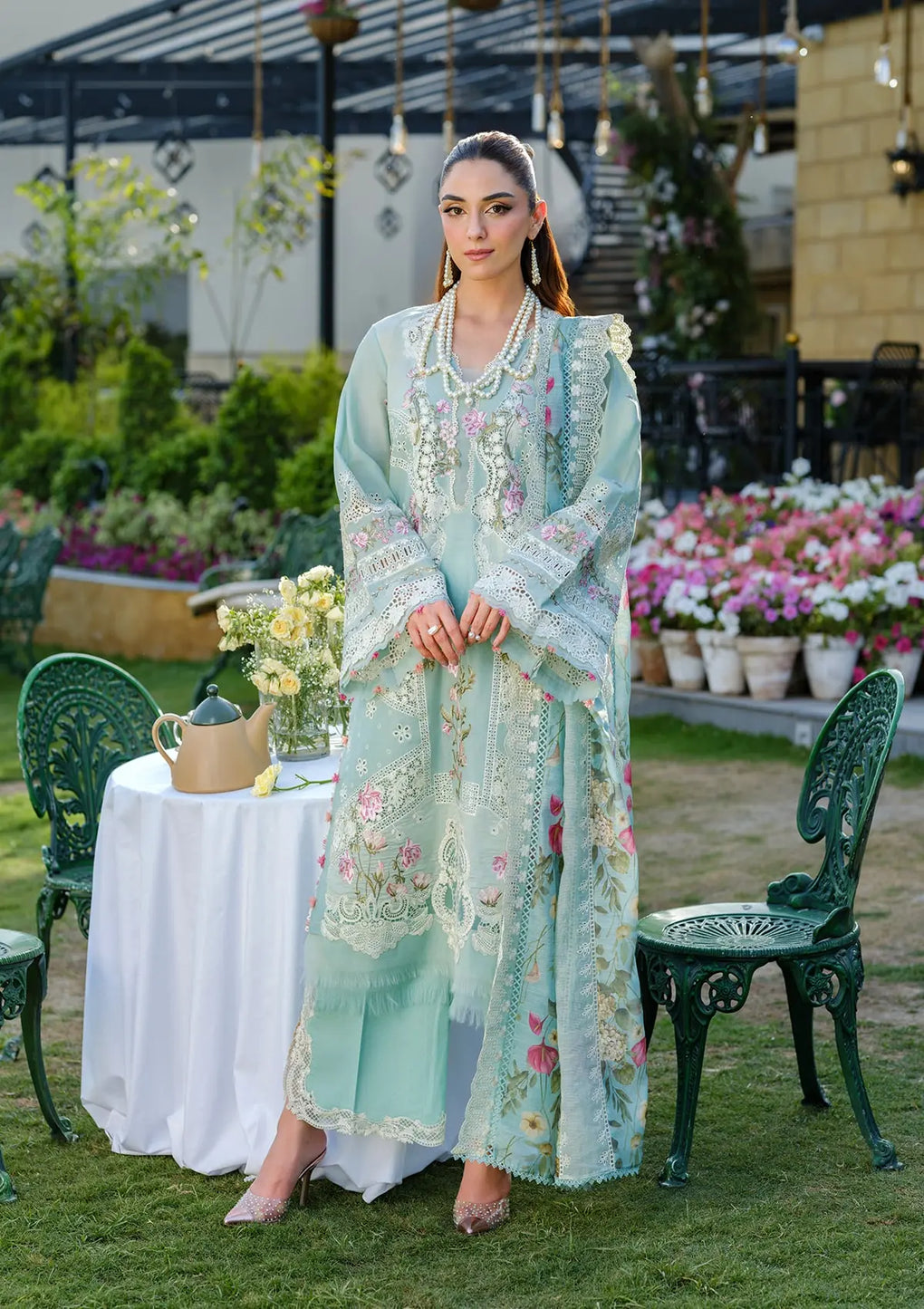 Lawn-3PC Chikankari Embroidered Shirt With Khadi Net Embroidered Dupatta-5317