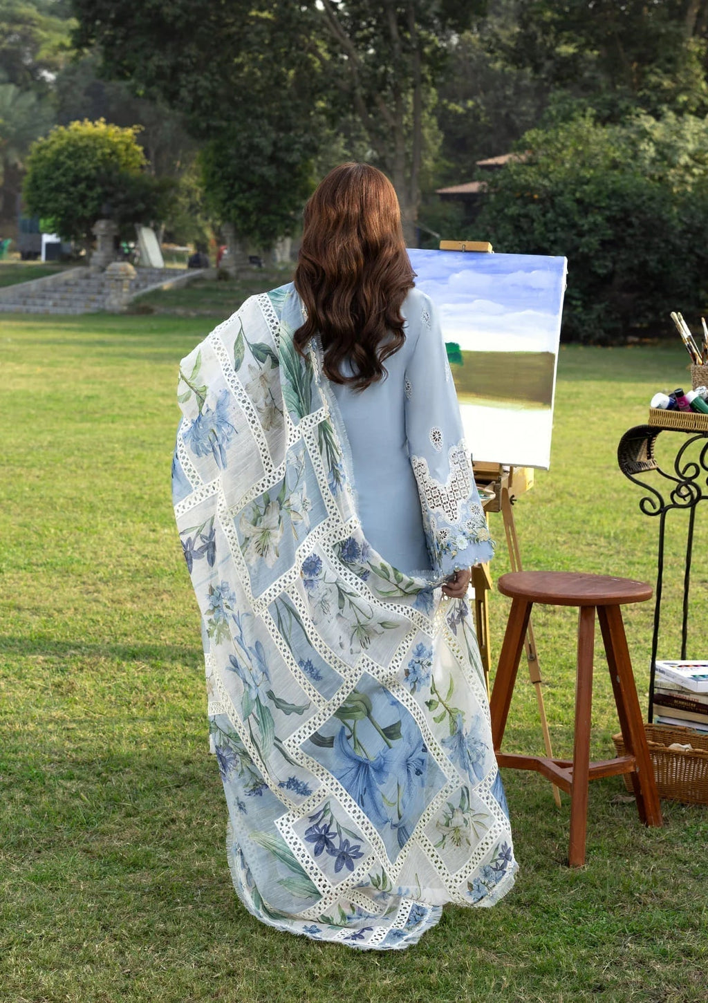 Lawn-3PC Chikankari Embroidered Shirt With Embroidered Jacquard Dupatta-5223