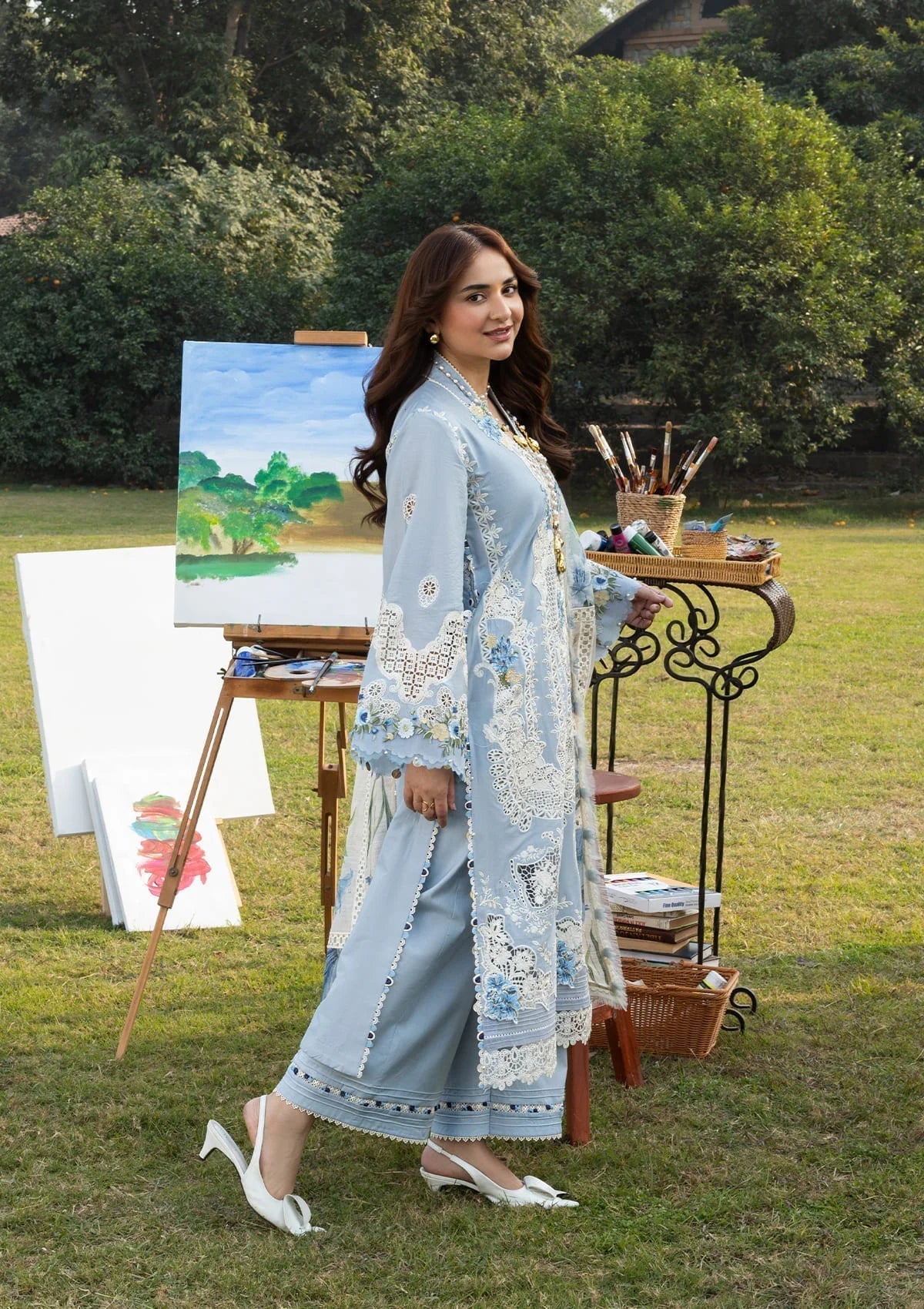 Lawn-3PC Chikankari Embroidered Shirt With Embroidered Jacquard Dupatta-5223