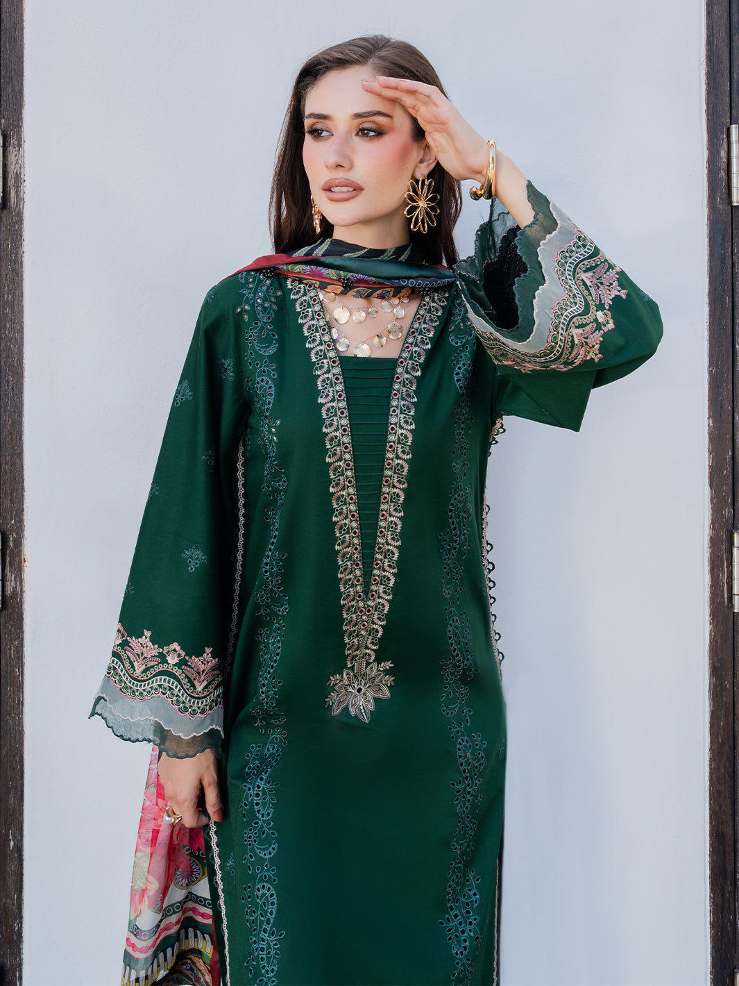 Lawn-3PC Chikankari Embroidered Shirt With Digital Printed Jacquard Dupatta-5338