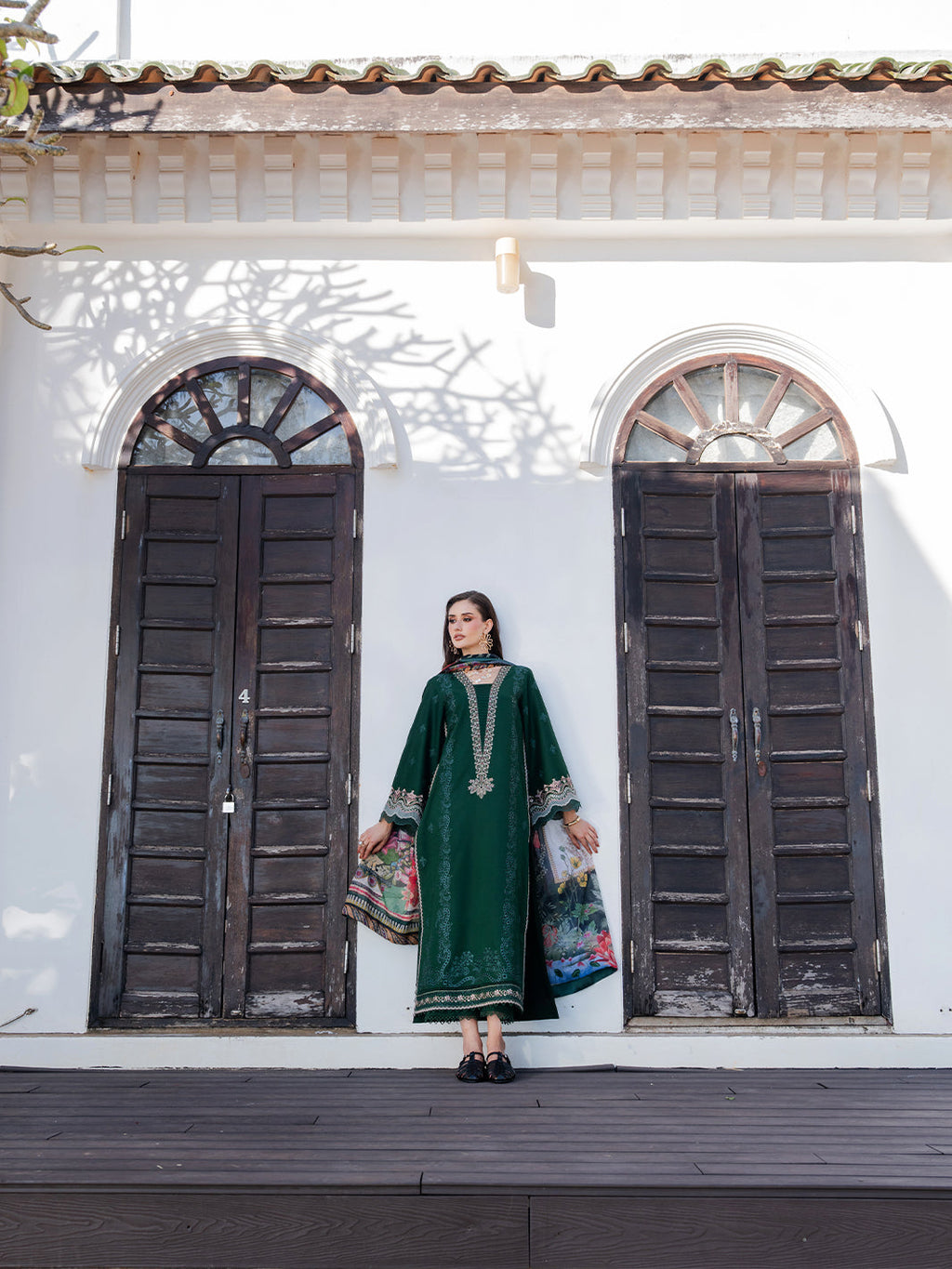 Lawn-3PC Chikankari Embroidered Shirt With Digital Printed Jacquard Dupatta-5338