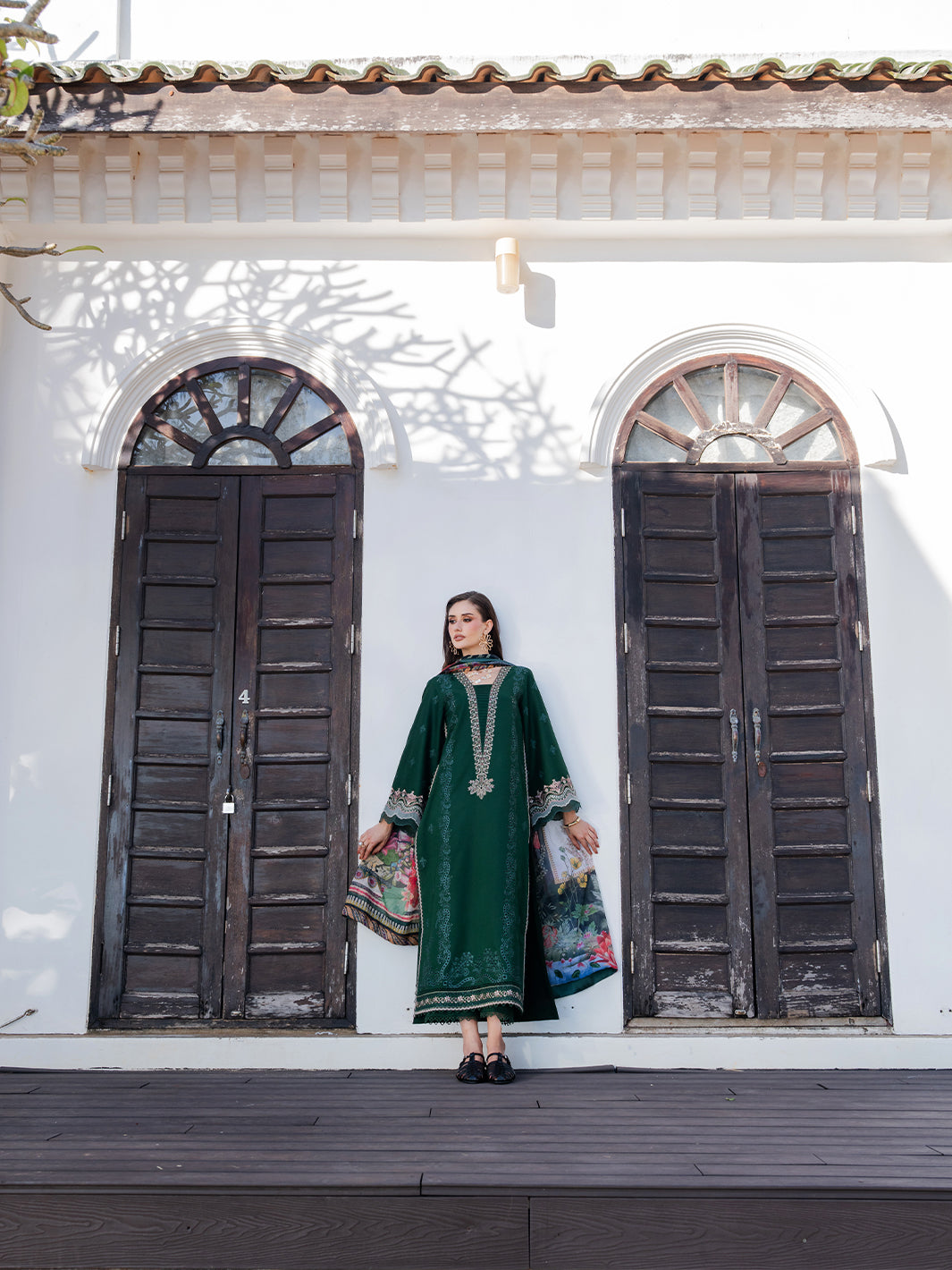 Lawn-3PC Chikankari Embroidered Shirt With Digital Printed Jacquard Dupatta-5338
