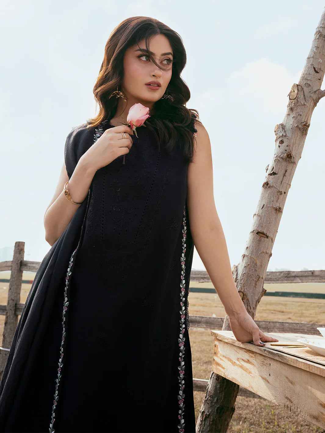 Lawn-3PC Chikankari Embroidered With Khadi Net Embroidered Dupatta-5280