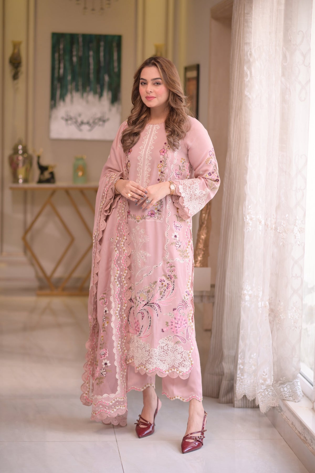 Lawn-3PC Embroidered Shirt With Embroidered Cotton Viscose Dupatta-5107