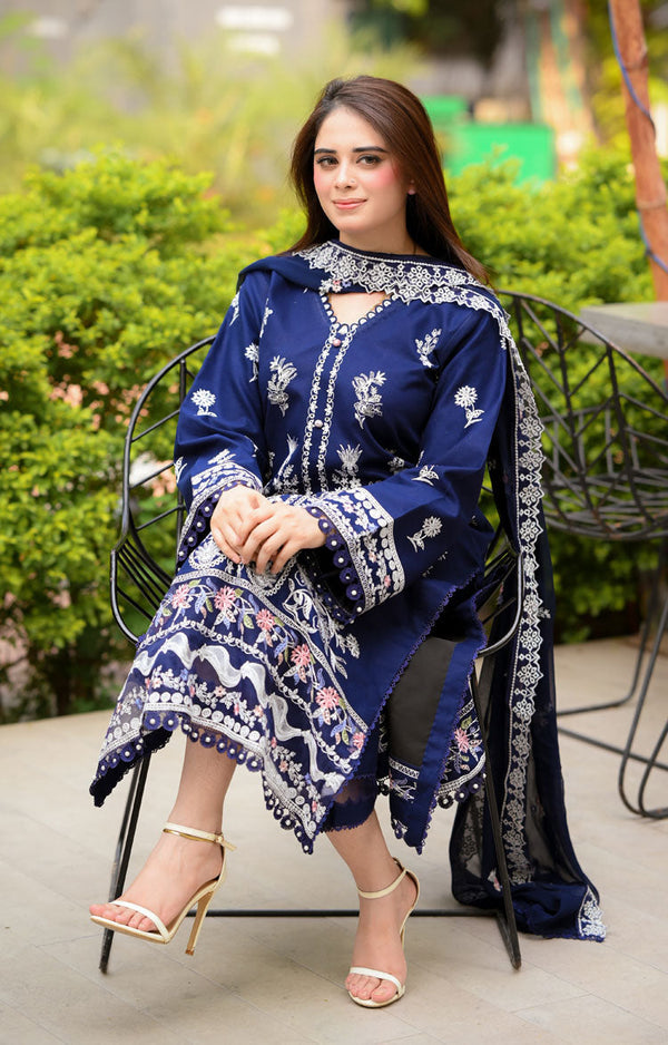 Lawn-3PC Embroidered Shirt with Chiffon Embroidered Dupatta-5061