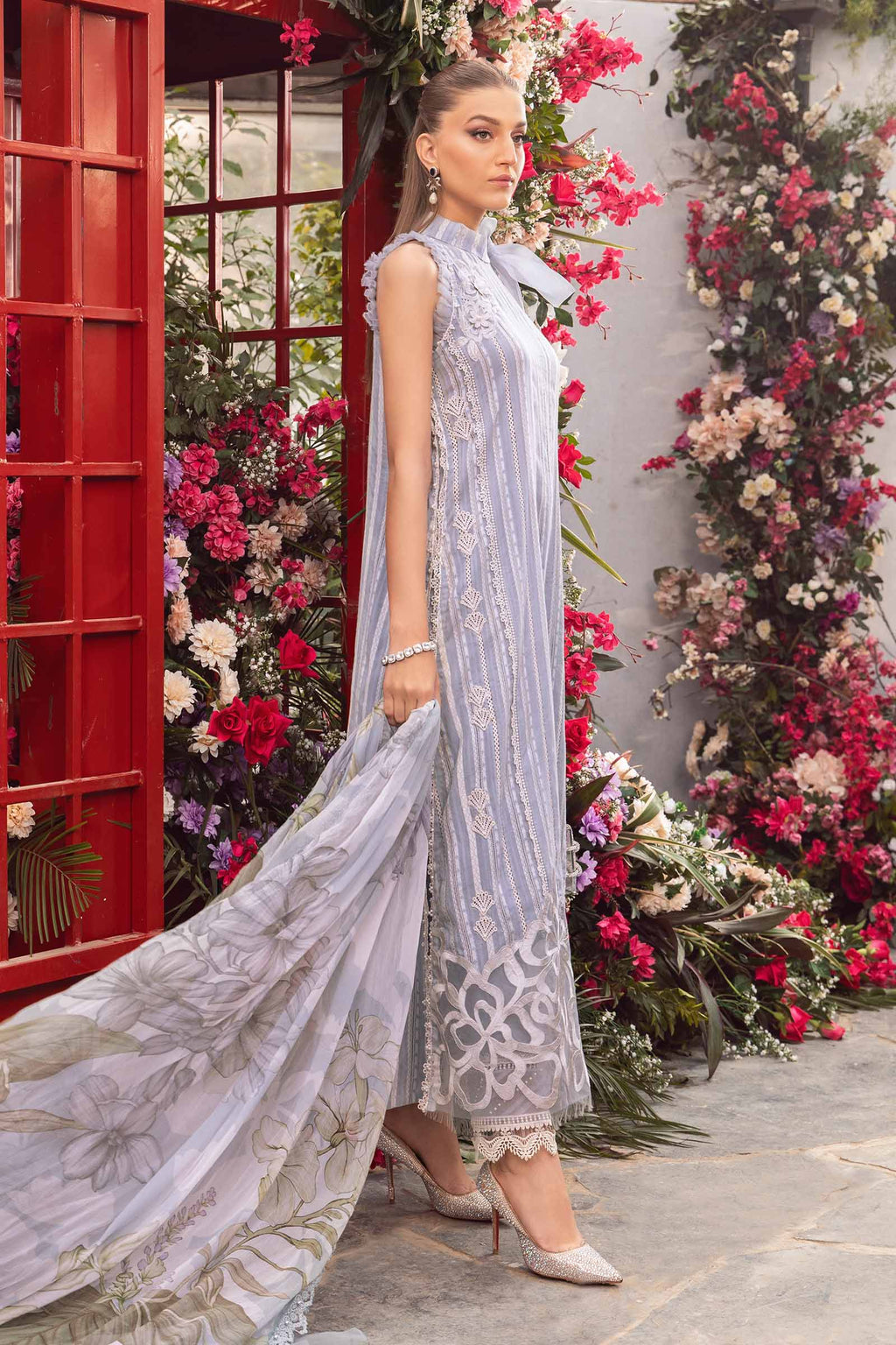 3PC-Printed Lawn Zarri Shirt With Voile Printed Dupatta-1529