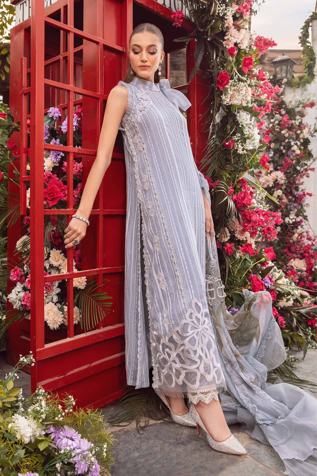 3PC-Printed Lawn Zarri Shirt With Voile Printed Dupatta-1529