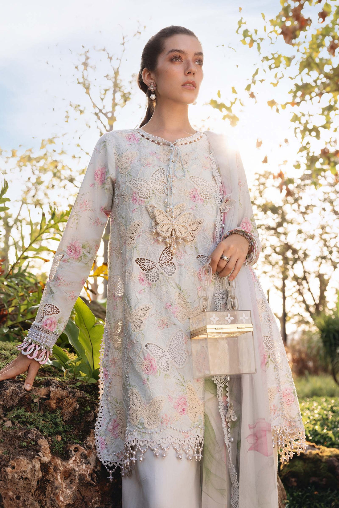 Lawn-3PC Chikankari Embroidered Shirt With Digital Printed Chiffon Dupatta-4021