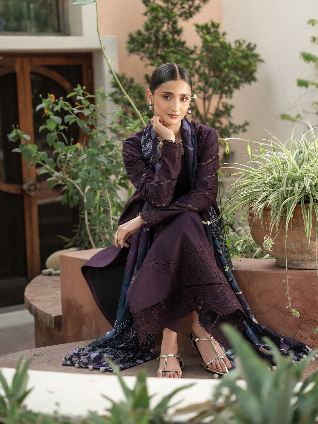 Lawn-3PC Chikankari Embroidered Shirt With Digital Printed Jacquard Dupatta-5347