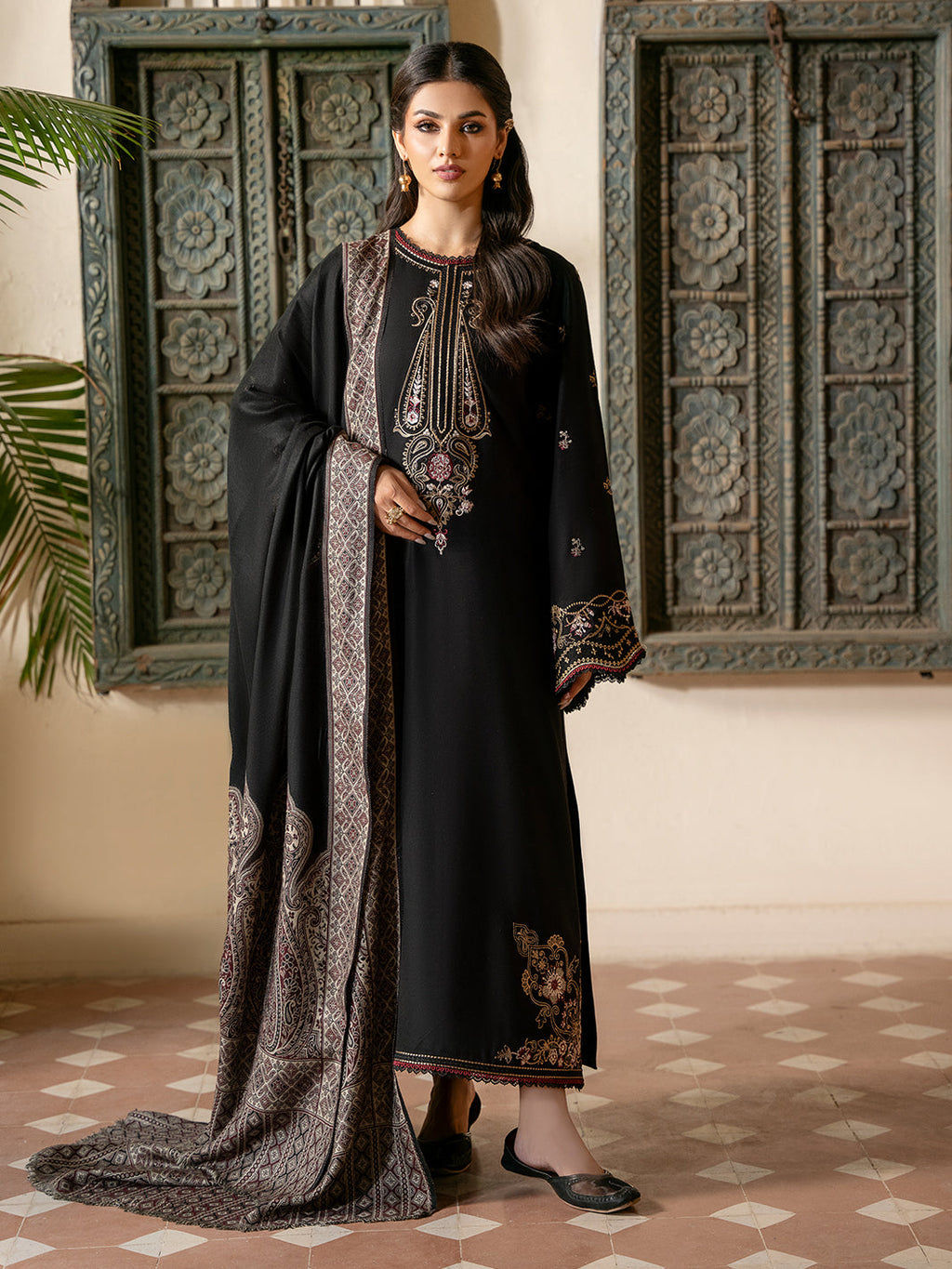 Lawn-3PC Embroidered Shirt with Digital Printed Jauqard Dupatta- 5011