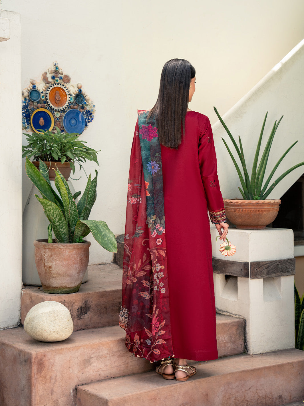Lawn-3PC Chikankari Embroidered Shirt With Digital Printed Jacquard Dupatta-5346