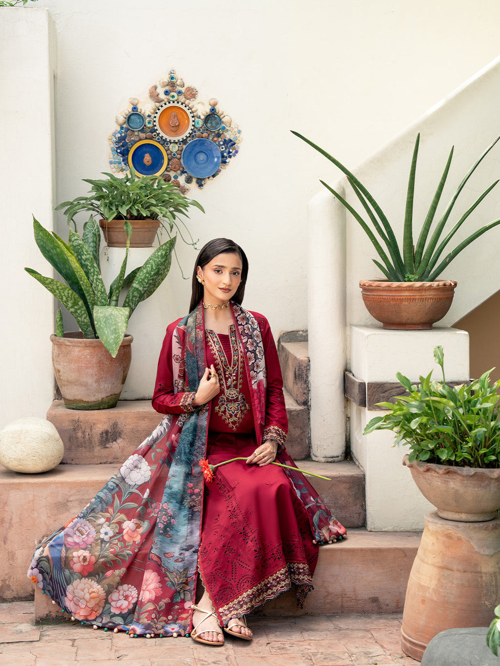 Lawn-3PC Chikankari Embroidered Shirt With Digital Printed Jacquard Dupatta-5346