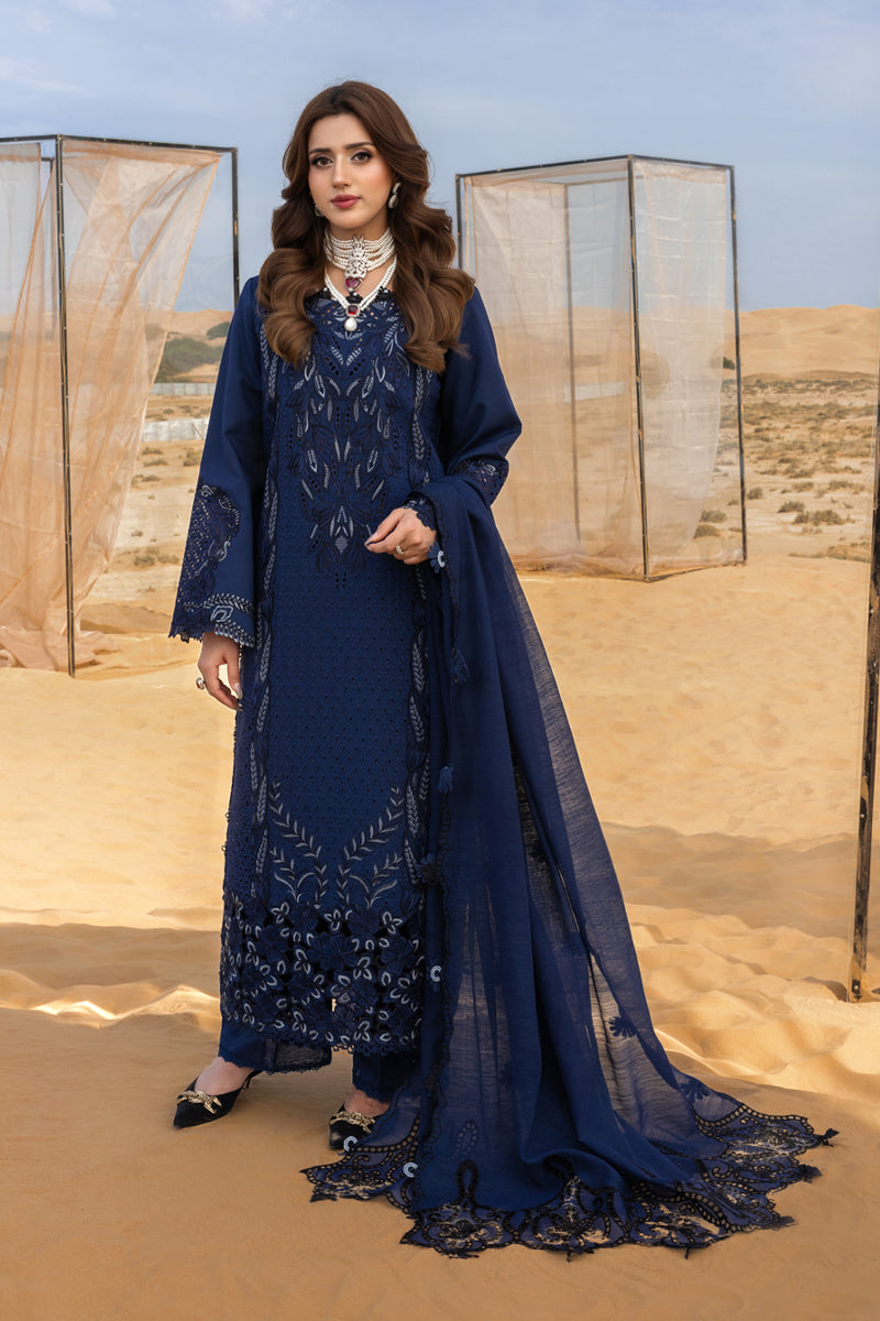 Lawn-3PC Chikankari Embroidered With Khadi Net Embroidered Dupatta-5315