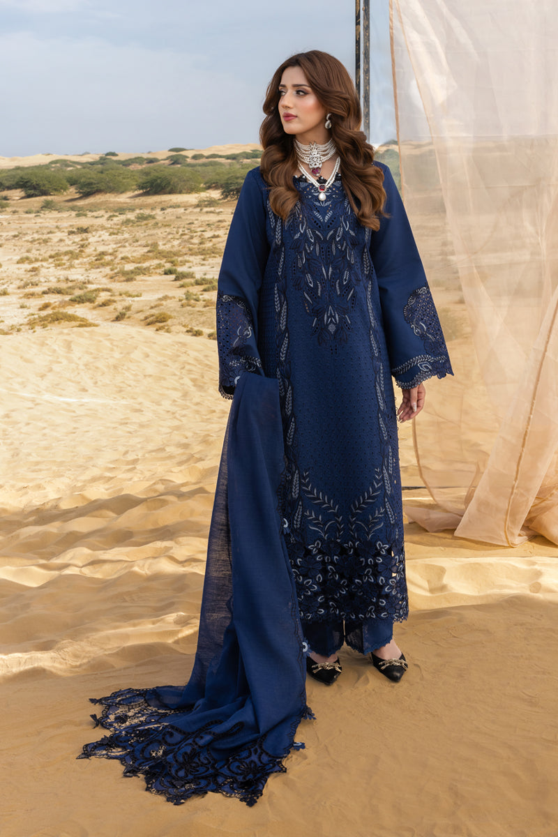 Lawn-3PC Chikankari Embroidered With Khadi Net Embroidered Dupatta-5315