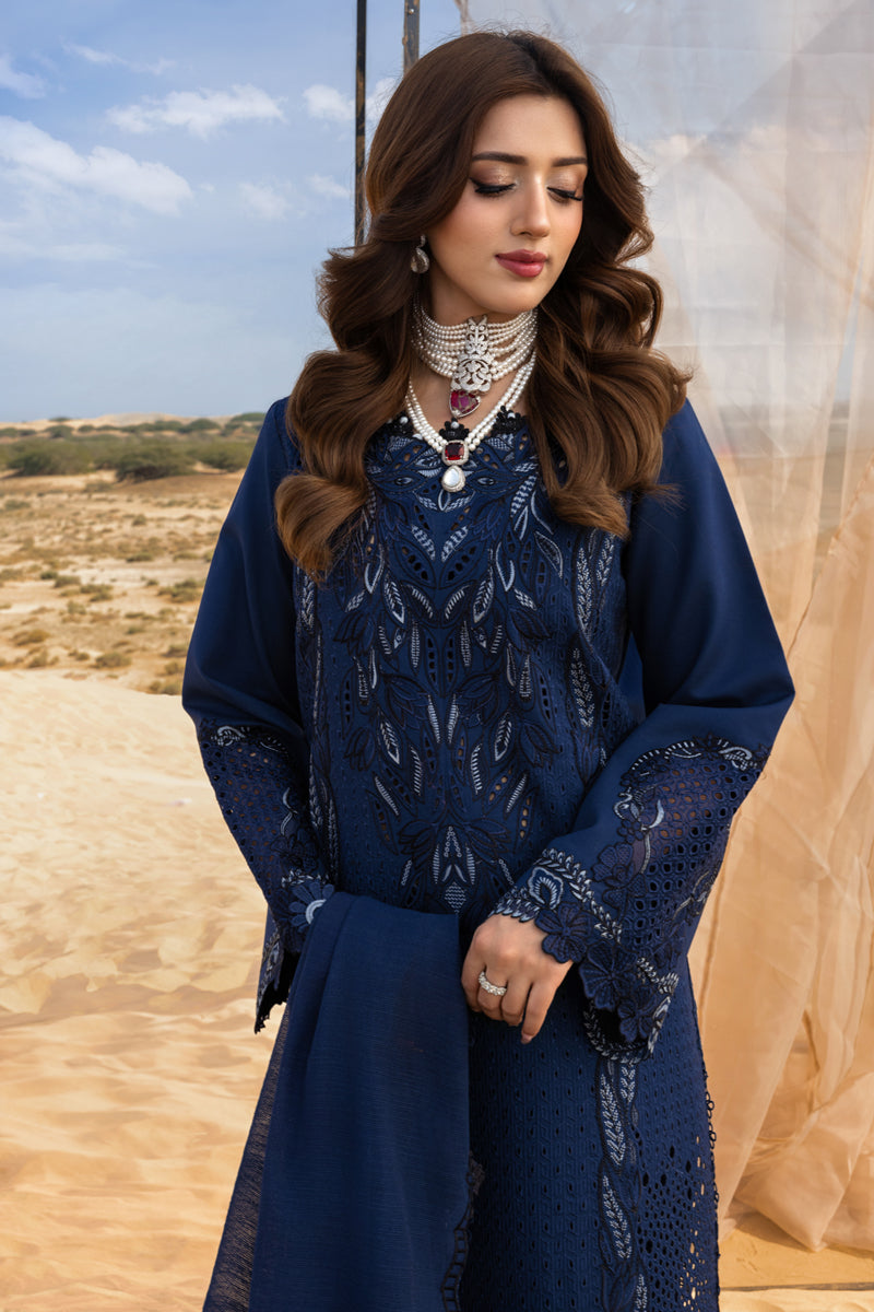 Lawn-3PC Chikankari Embroidered With Khadi Net Embroidered Dupatta-5315