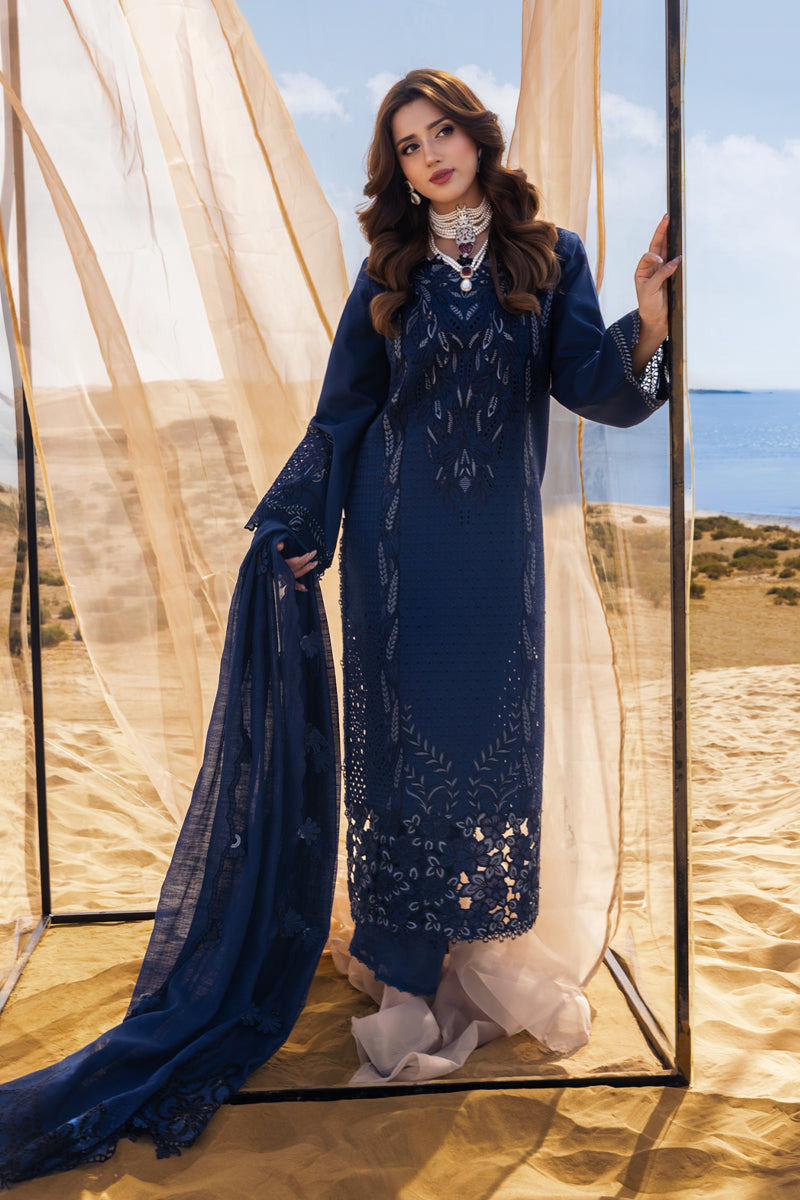 Lawn-3PC Chikankari Embroidered With Khadi Net Embroidered Dupatta-5315