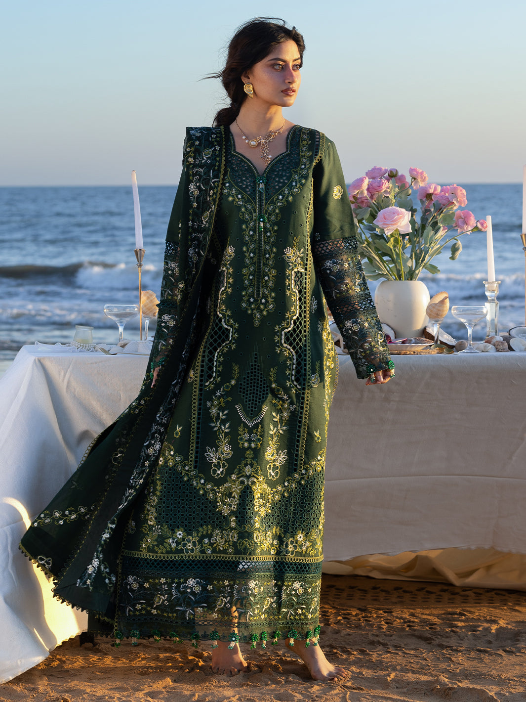 Lawn-3PC Chikankari Embroidered Shirt With Khadi Net Embroidered Dupatta-5377