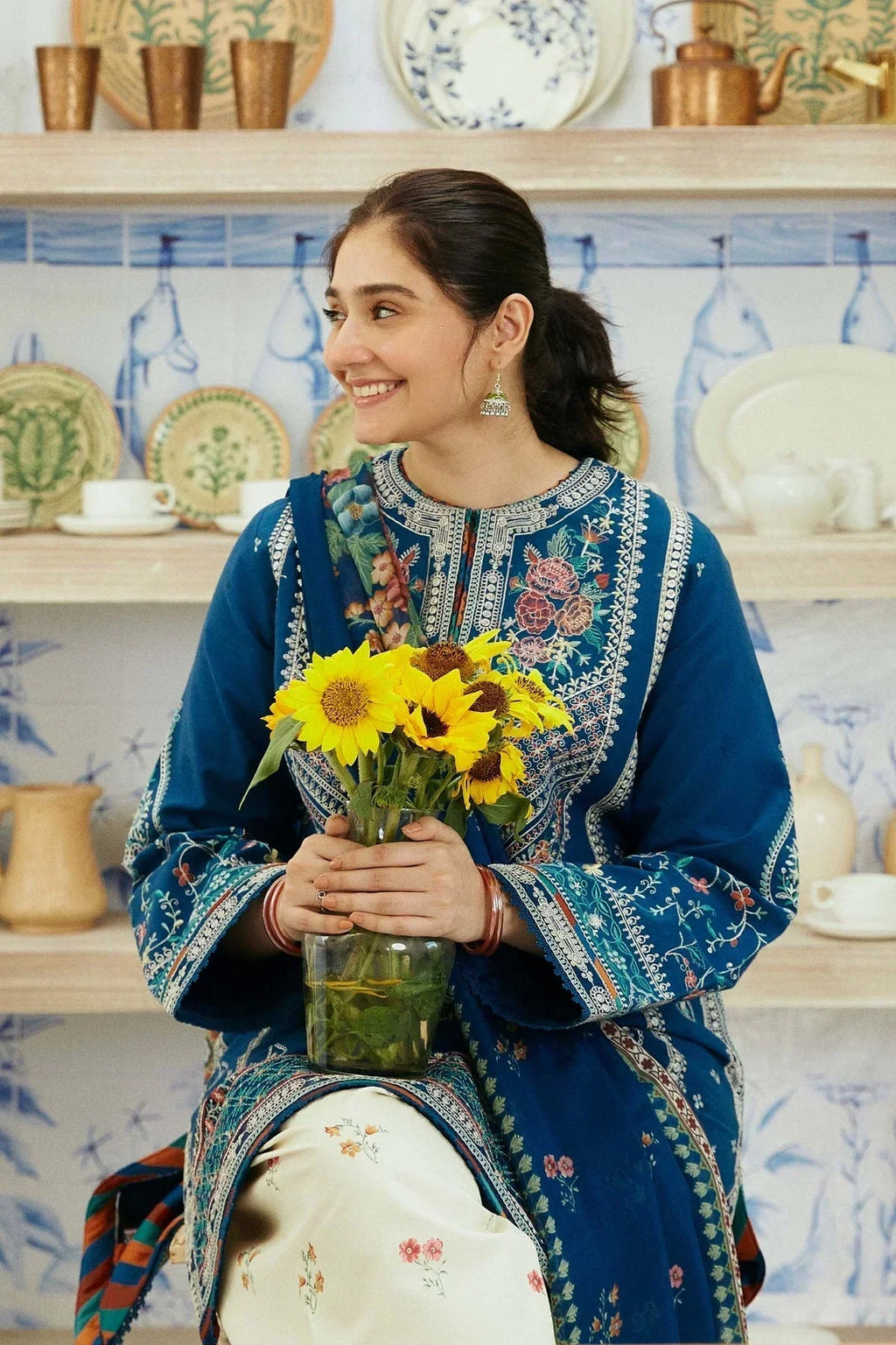 3PC Lawn Embroidered Shirt With Digital Printed Jauqard Dupatta-5033