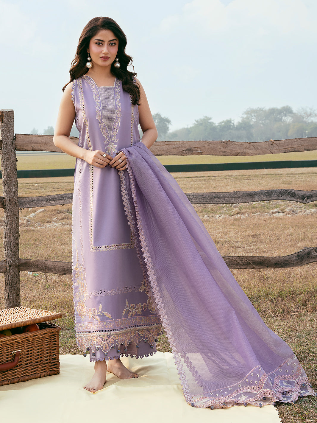 Lawn-3PC Chikankari Embroidered Shirt With Khadi Net Embroidered Dupatta-5285