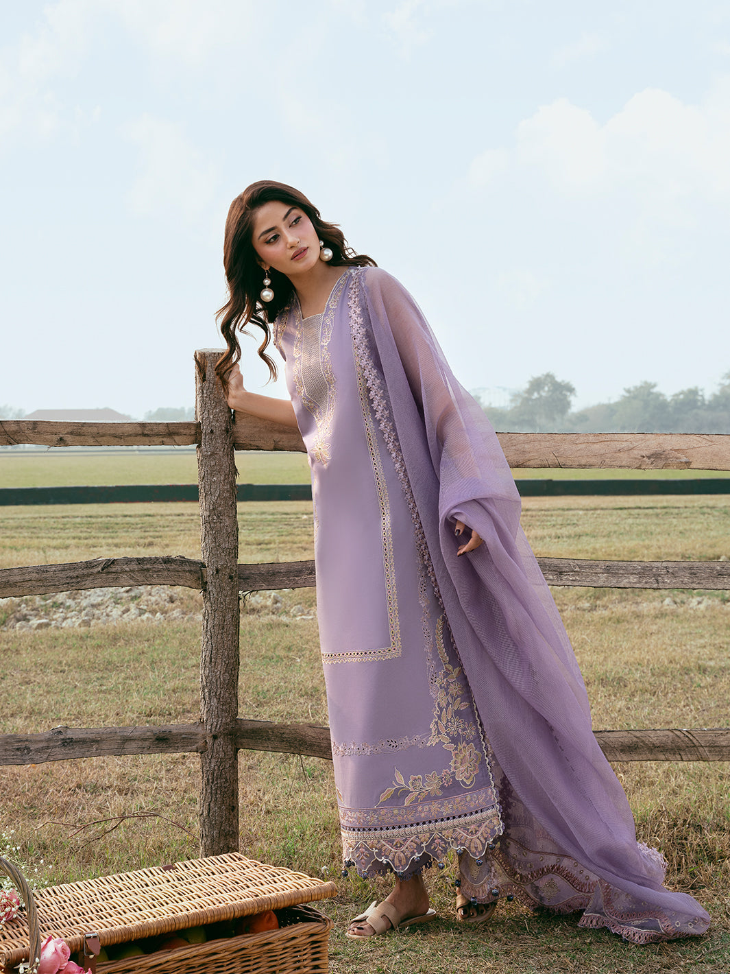 Lawn-3PC Chikankari Embroidered Shirt With Khadi Net Embroidered Dupatta-5285