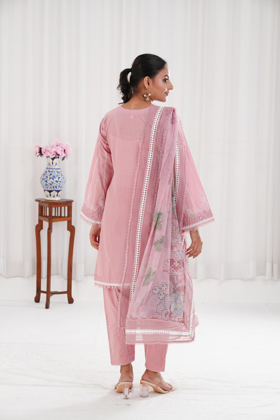 Lawn-3PC Chikankari Embroidered With Digital Printed Jacquard Dupatta-5159