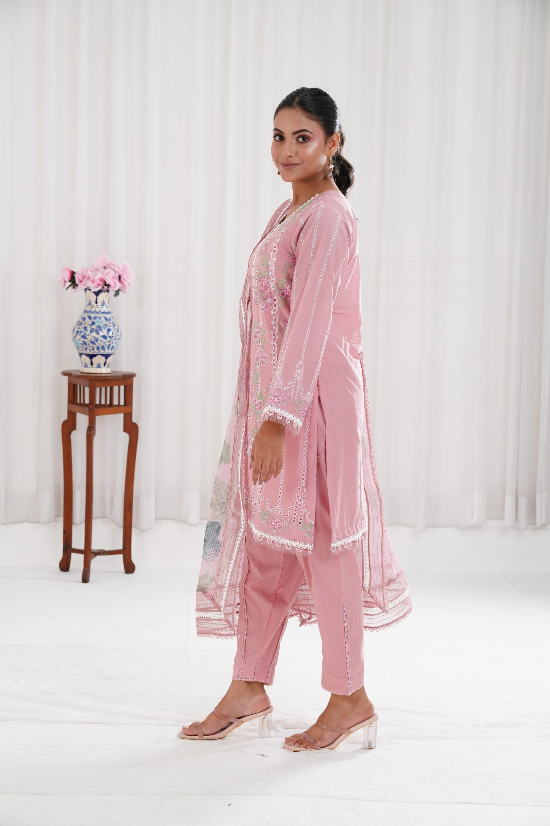 Lawn-3PC Chikankari Embroidered With Digital Printed Jacquard Dupatta-5159