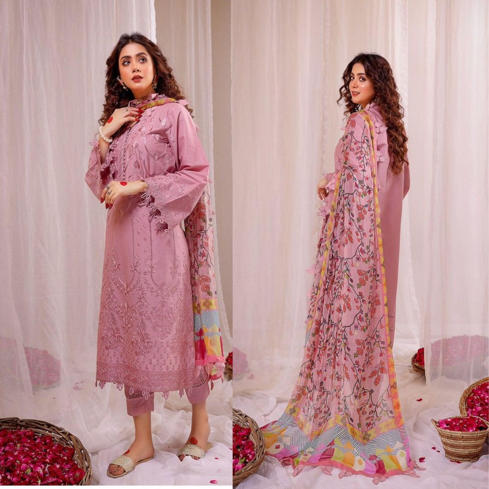 Lawn 3PC Embroidered With Digital Printed Jacquard Dupatta - 5125