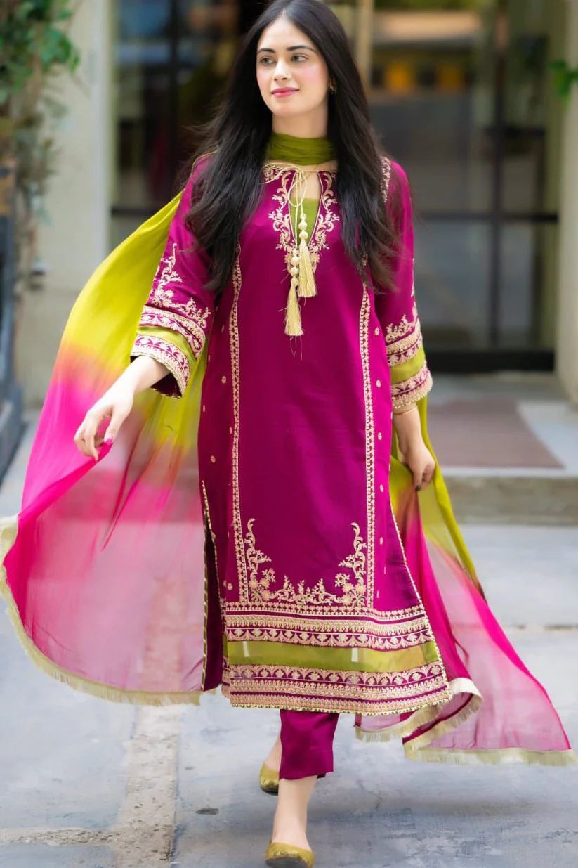 Lawn-3PC Embroidered With Chiffon Dye N Dye Dupatta-5023