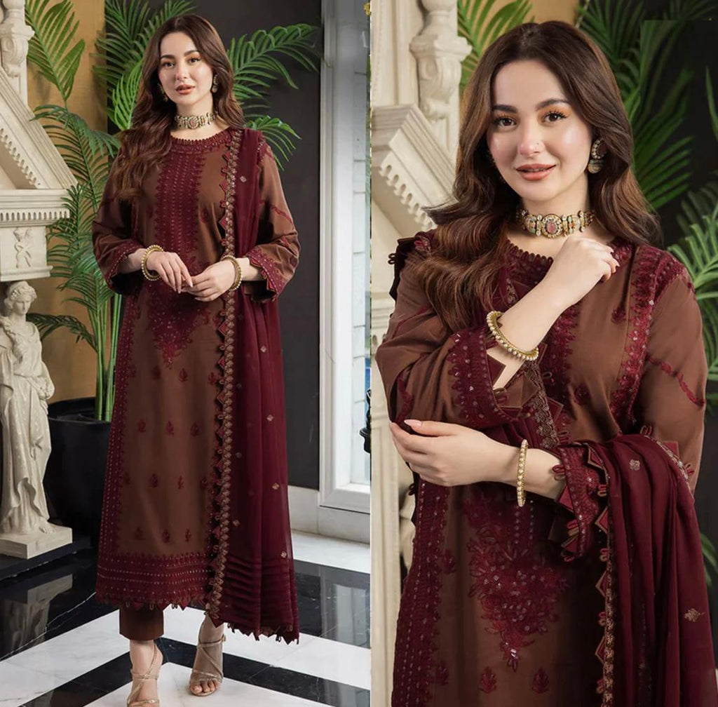 Lawn 3PC Embroidered With Chiffon Embroidered Dupatta-5016