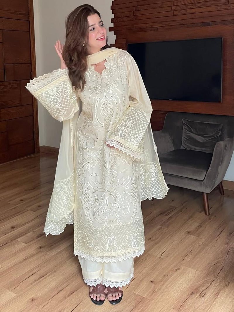 Lawn-3PC Embroidered Shirt With Organza Embroidered Dupatta-5307