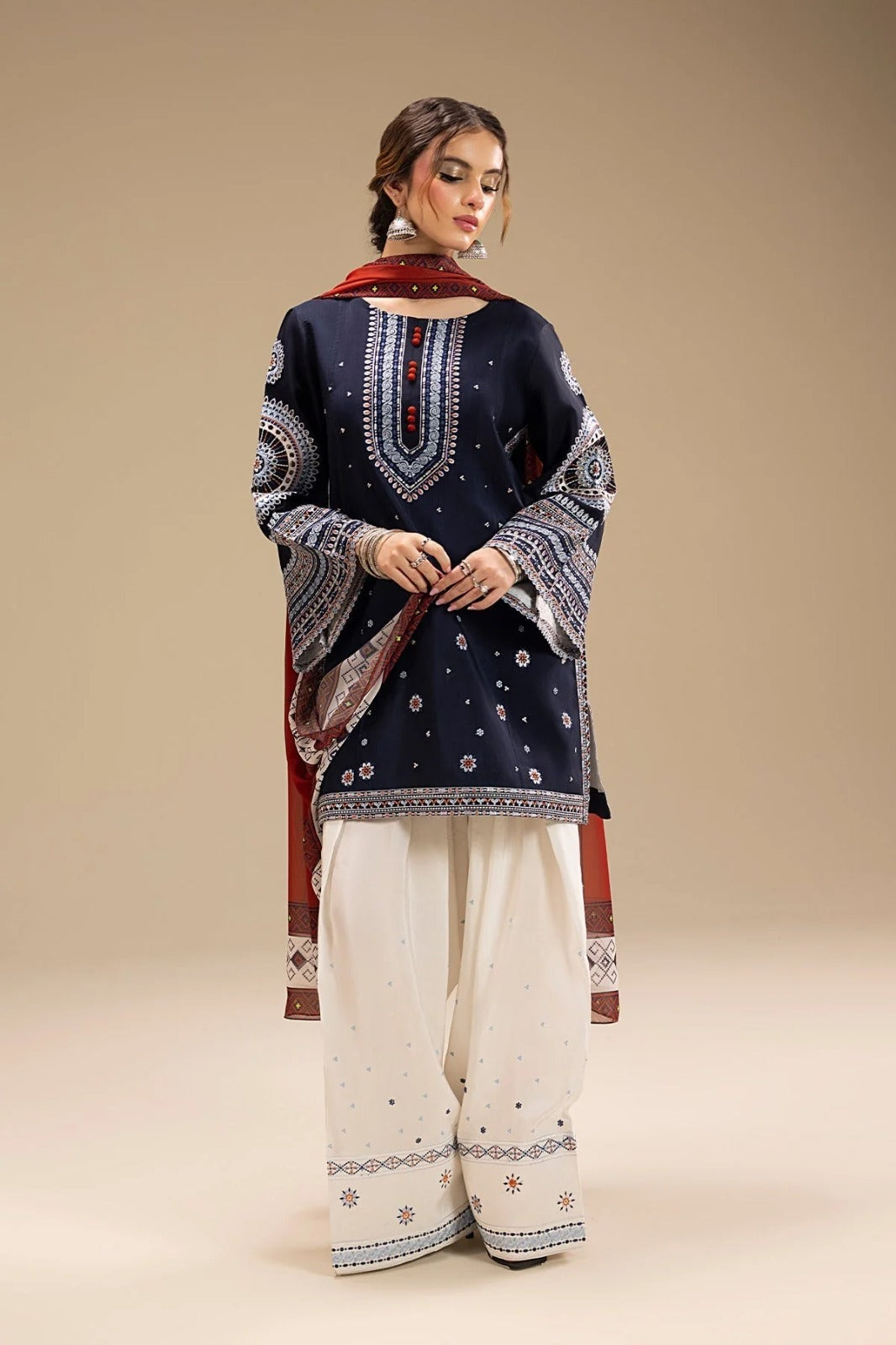 Lawn 3PC Embroidered Shirt with Digital Printed Jacquard Dupatta-5214