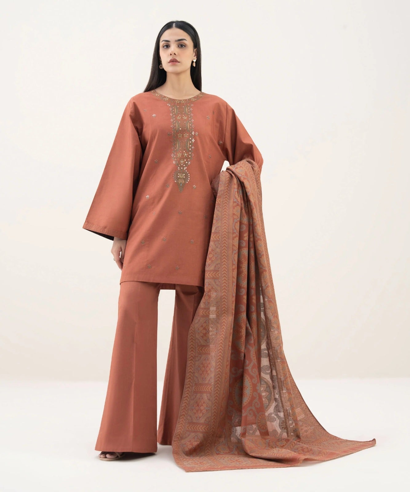 Lawn 3PC Embroidered Shirt with Digital Printed Jacquard Dupatta-5194