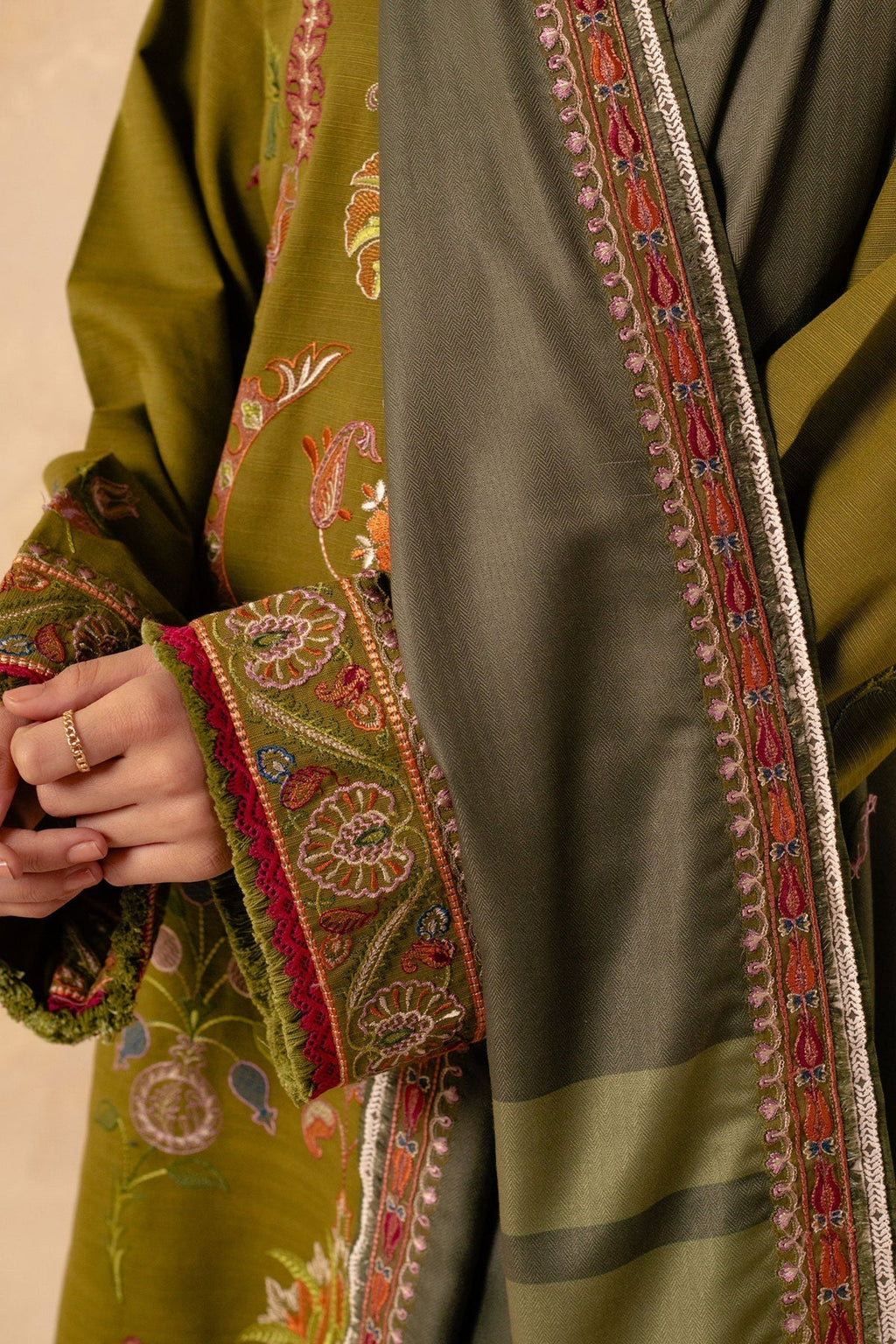 3PC Embroidered With Digital Printed Wool Shawl-198