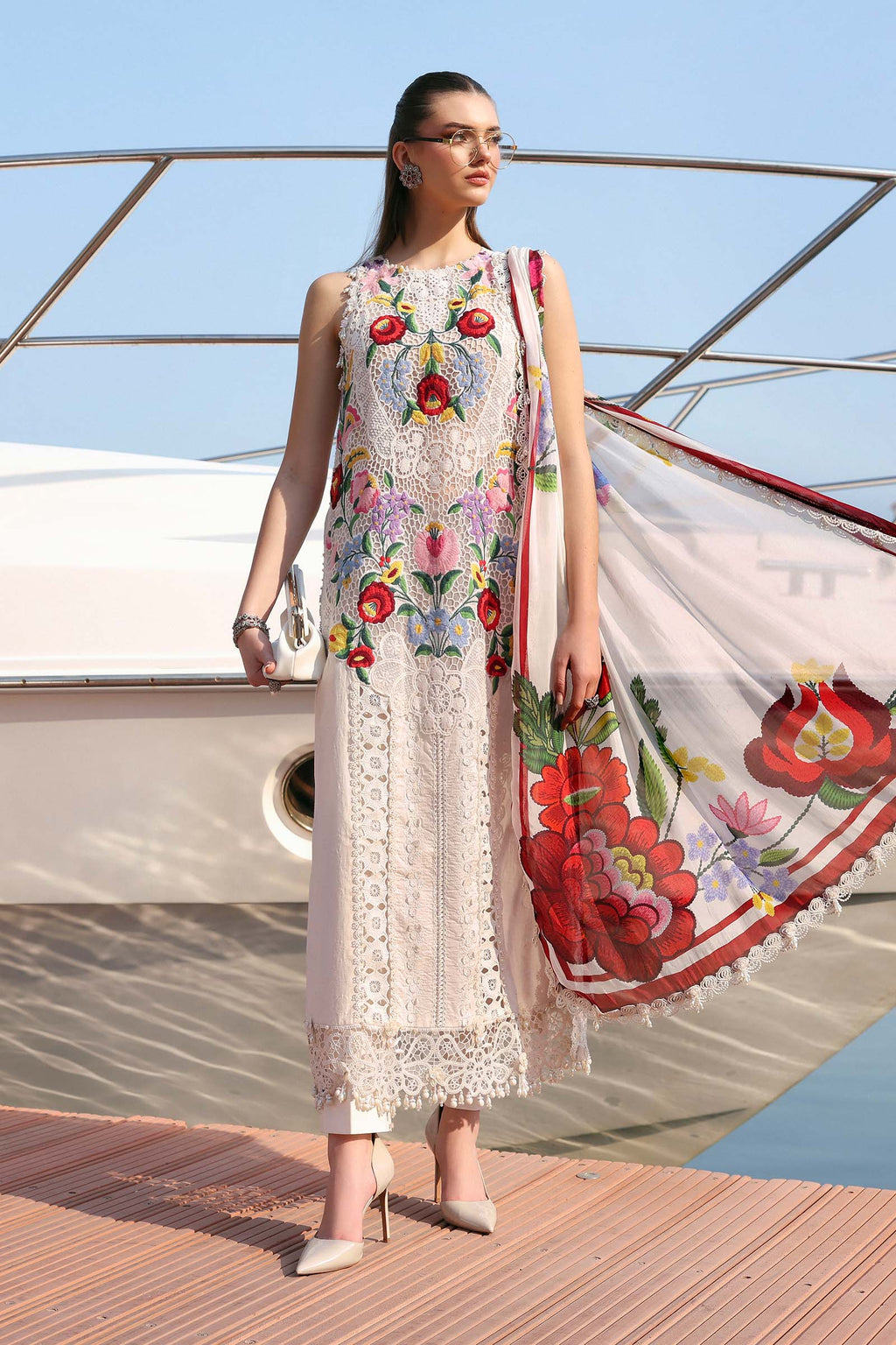 Lawn-3PC Chikankari Embroidered With Digital Printed Jacquard Dupatta-5304