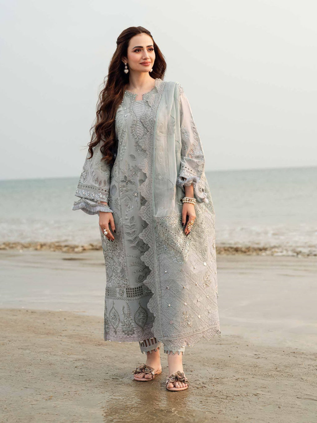 Lawn-3PC Laser Cut Embroidered Shirt With Khadi Net Embroidered Dupatta-5401