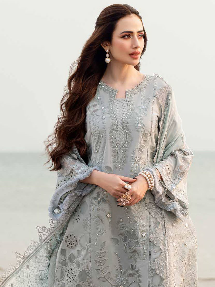 Lawn-3PC Laser Cut Embroidered Shirt With Khadi Net Embroidered Dupatta-5401