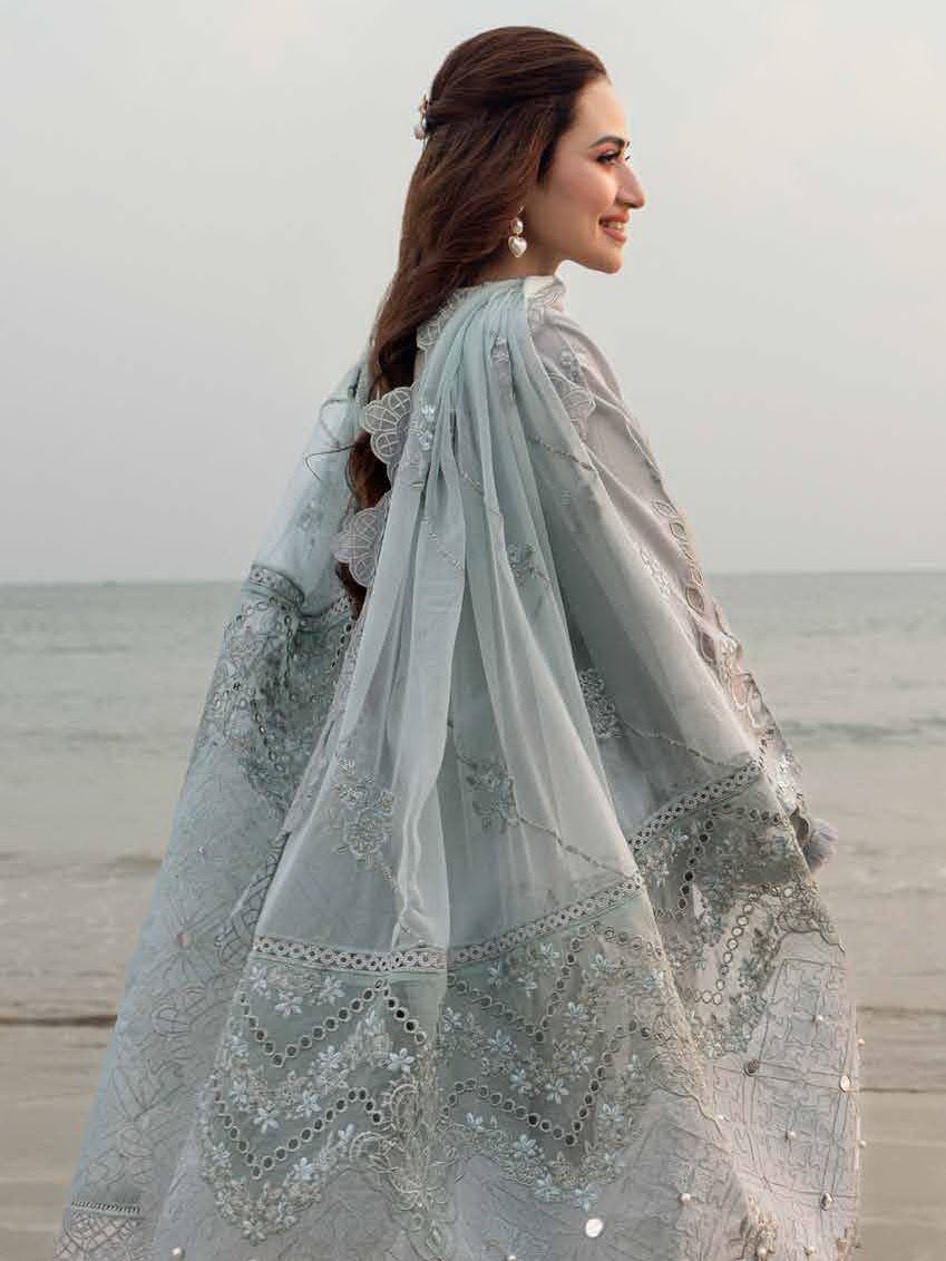 Lawn-3PC Laser Cut Embroidered Shirt With Khadi Net Embroidered Dupatta-5401