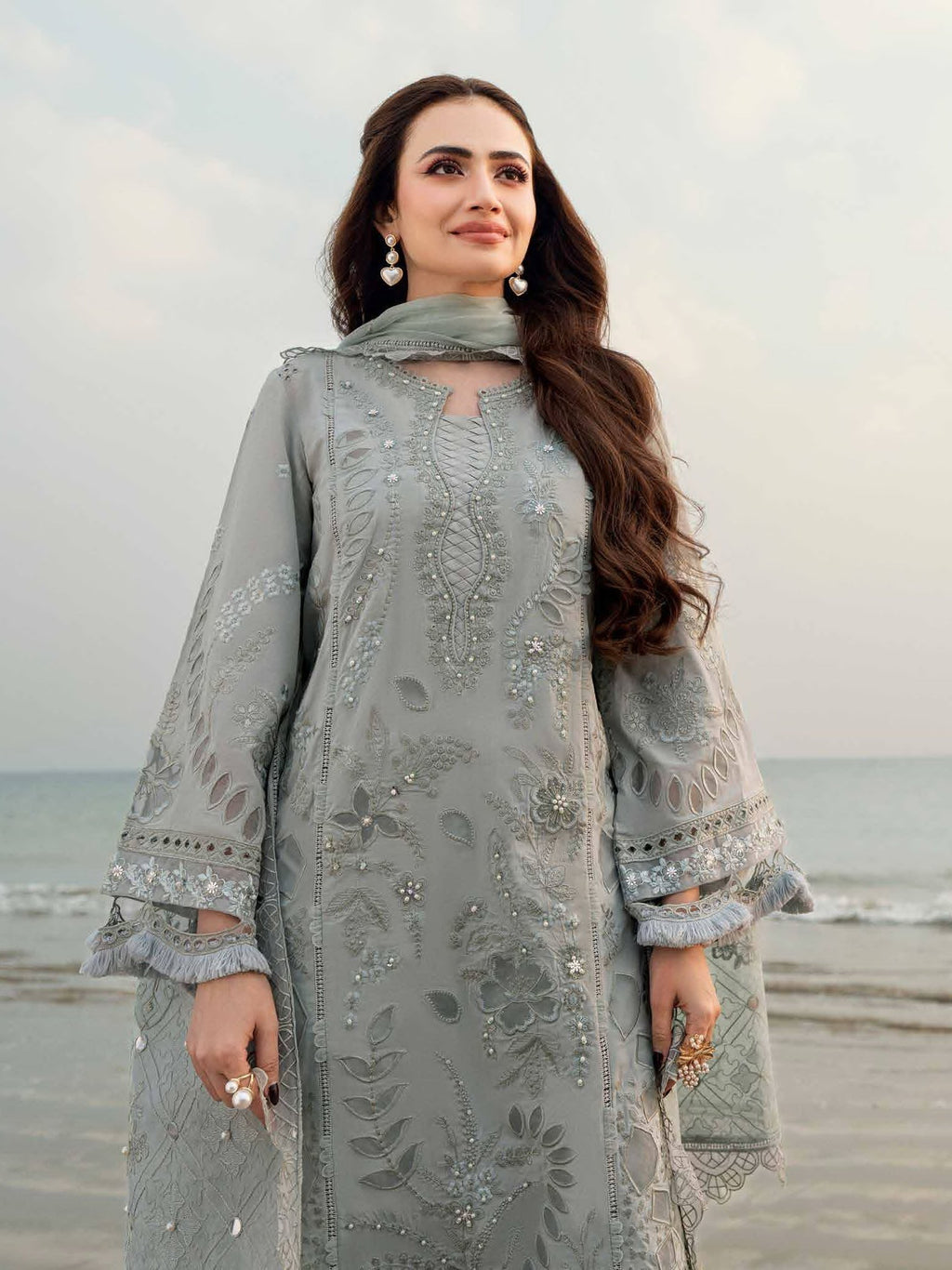 Lawn-3PC Laser Cut Embroidered Shirt With Khadi Net Embroidered Dupatta-5401