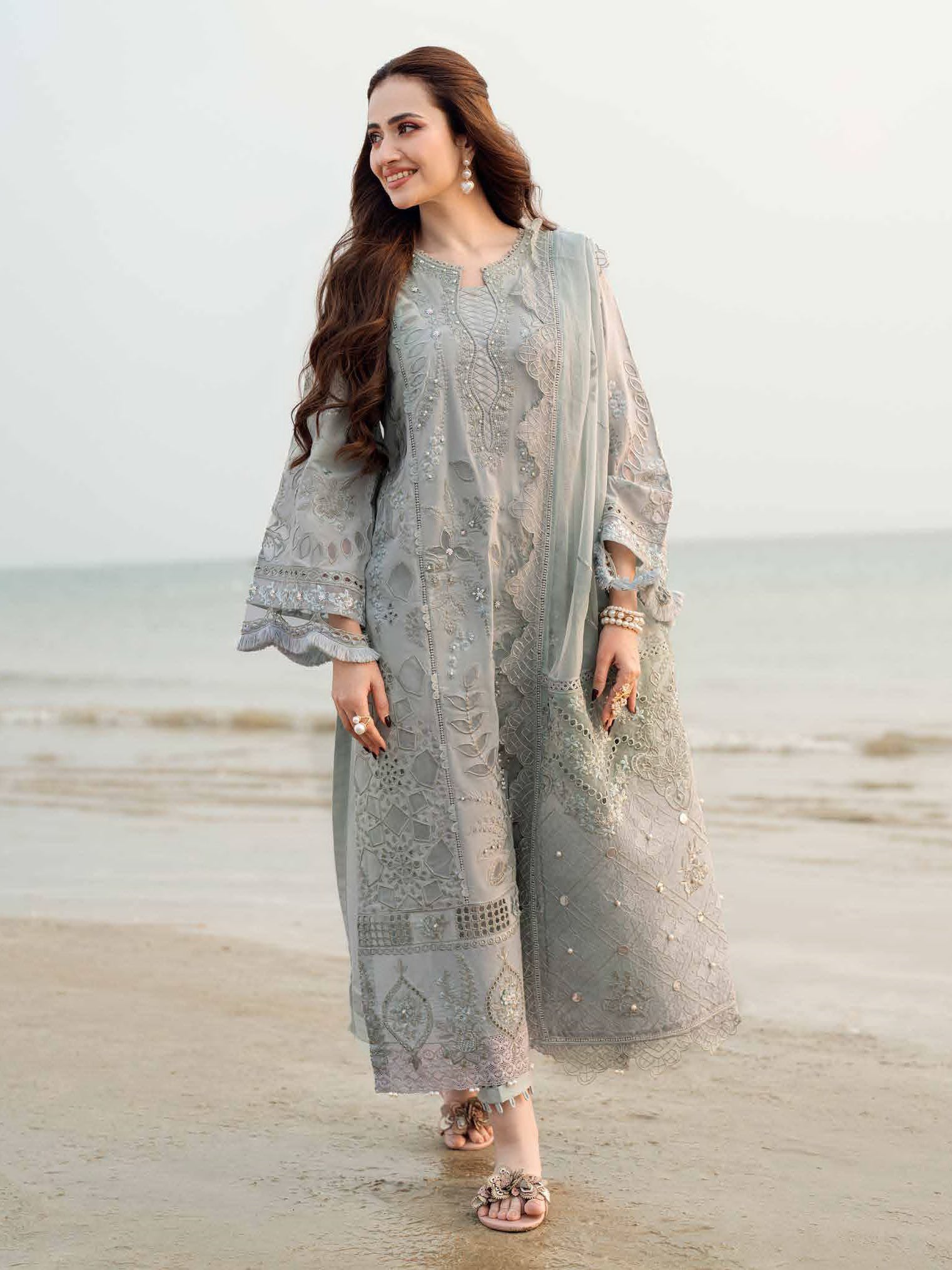 Lawn-3PC Laser Cut Embroidered Shirt With Khadi Net Embroidered Dupatta-5401
