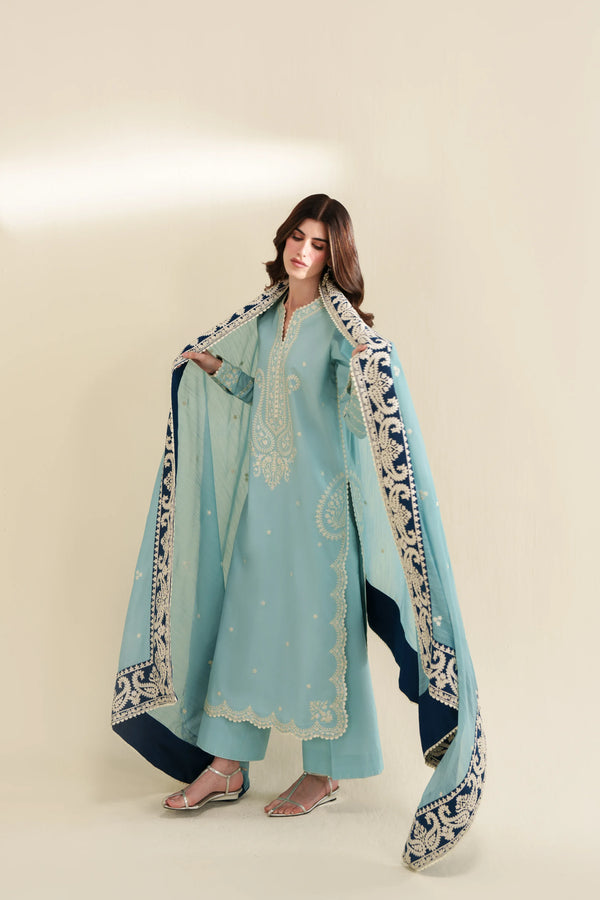 Lawn-3PC Sequence Embroidered Shirt With Khadi Net Embroidered Dupatta-5348
