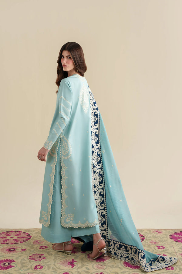 Lawn-3PC Sequence Embroidered Shirt With Khadi Net Embroidered Dupatta-5348